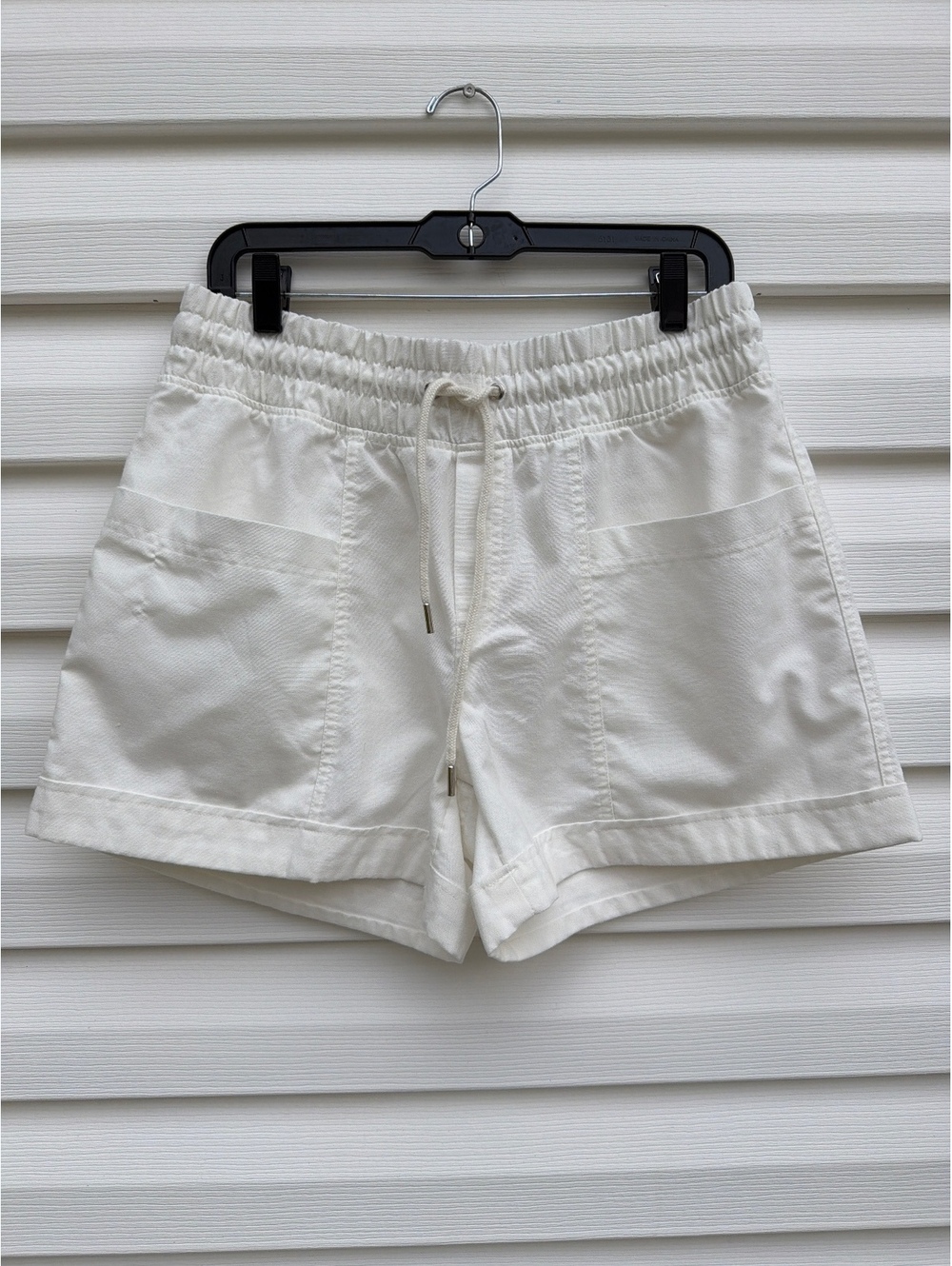 WILLIT Women's Size L White Cotton Linen Blend Drawstring Shorts Pockets